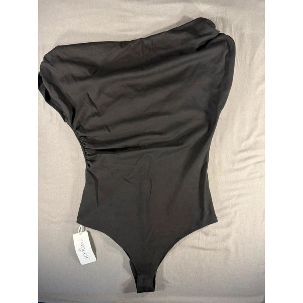 Off Shoulder Black Asymmetrical Neckline Bodysuit Size M